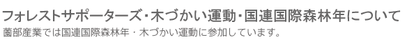 フォレストサポーターズ・木づかい運動・国連国際森林年について 薗部産業では国連国際森林年・木づかい運動に参加しています。